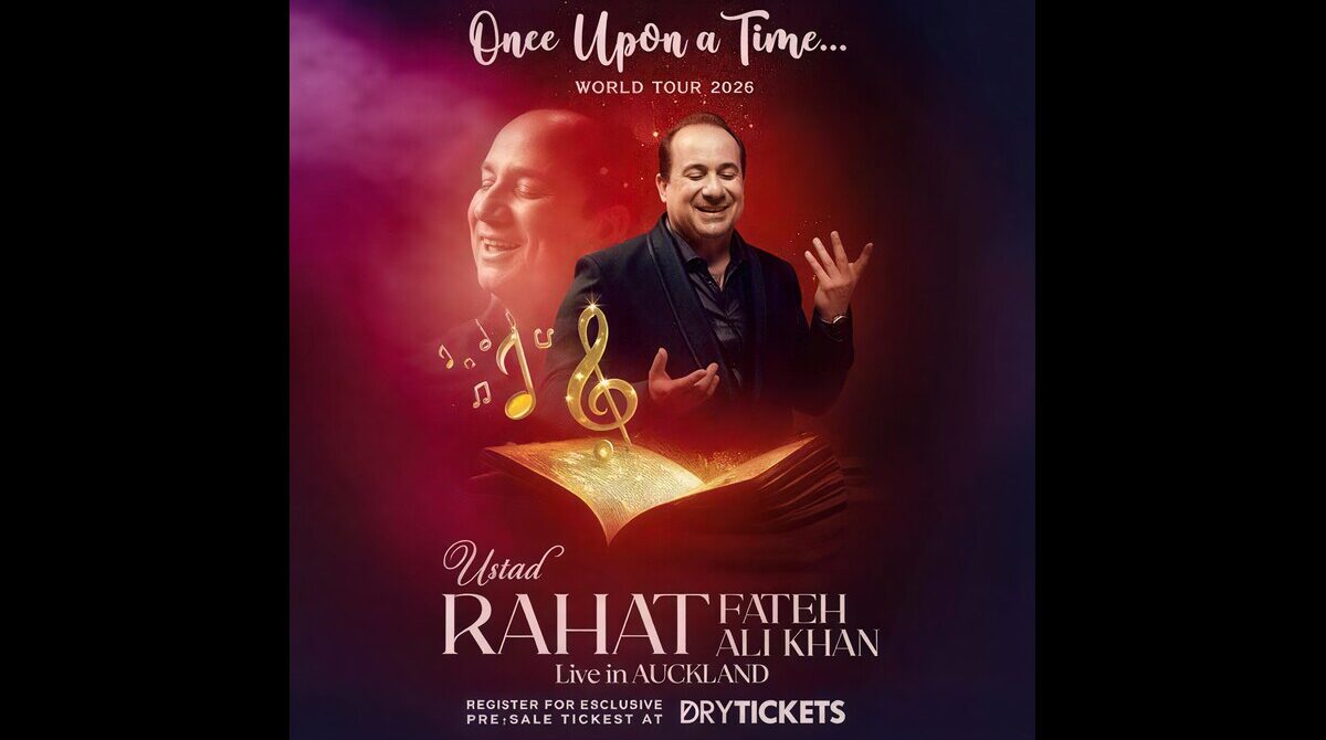 Rahat Fateh Ali Khan performing live on stage during a 2026 international music concert.
